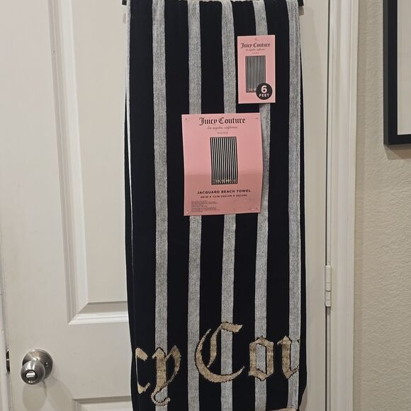 Juicy Couture Home Signature Logo Stripe Beach Towel - Picture 3 of 6
